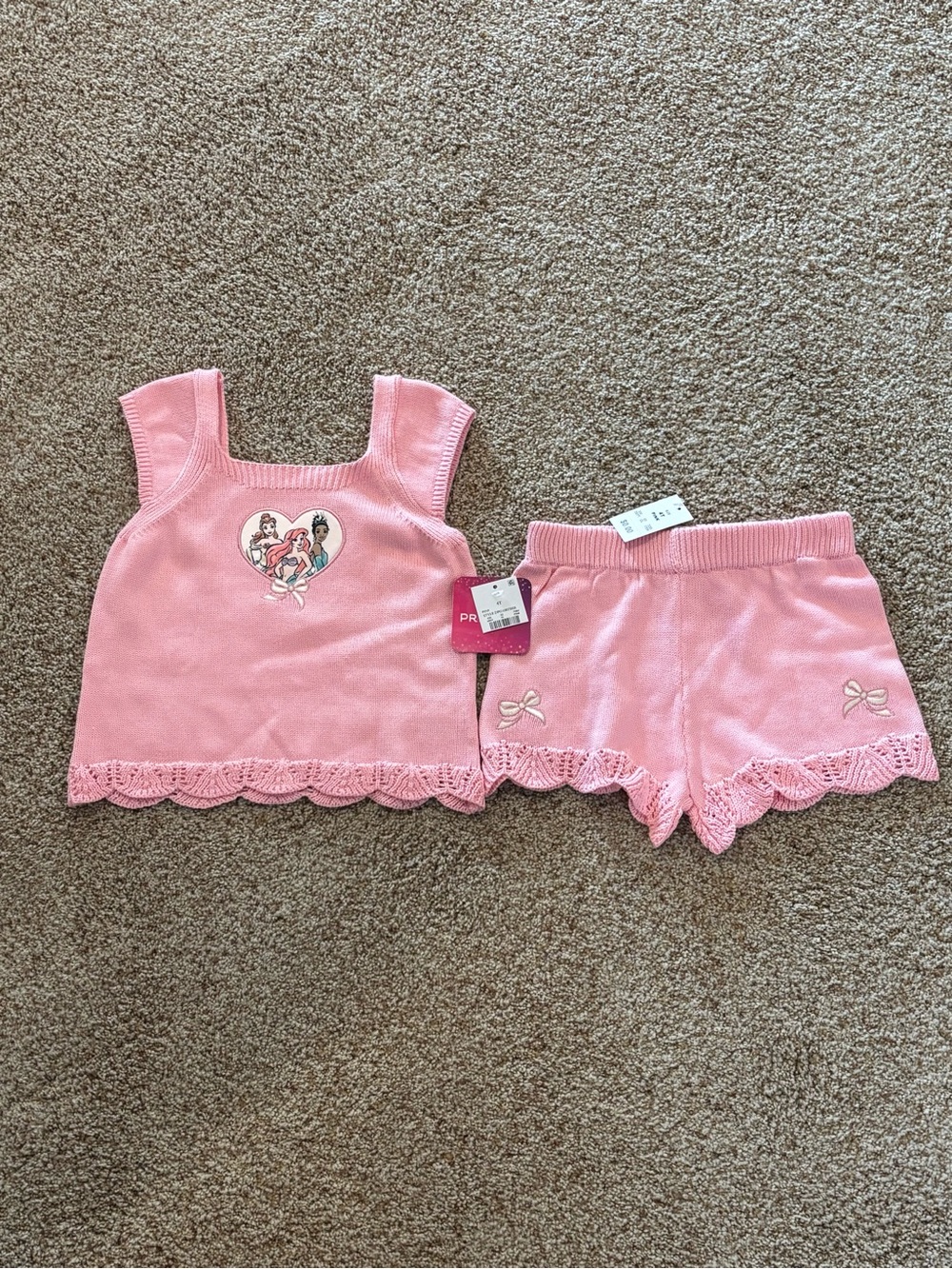 Disney Princess Girls Pink Knit Tank & Shorts Set Size 4T NEW Gift